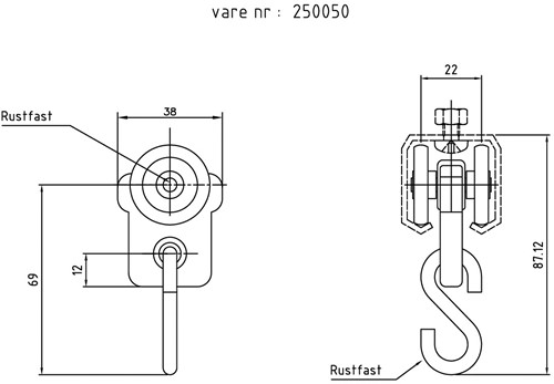 250050: enkele hangrol met S-haak - serie 0 RVS tot 200 kg-2