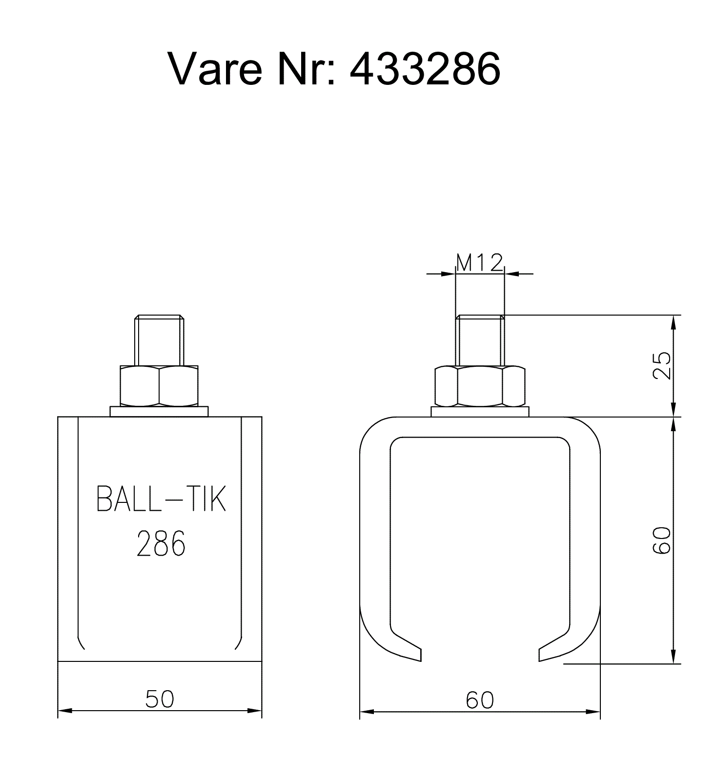 433286: raildrager met draadeind M12 25 mm - plafondmontage - serie 1 tot 600 kg-2