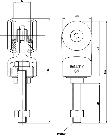 461007: enkele hangrol low noise met draadeind M12 80 mm - serie 1 tot 600 kg-2