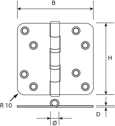 Kogellagerscharnier RVS - Zwart gelakt-2
