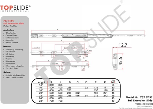 Ladegeleider 757SC Topslide afmetingen