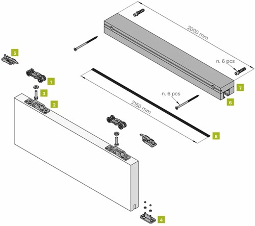 Koblenz schuifdeurset 80 kg met rail 2,0 m in houten omkasting-2