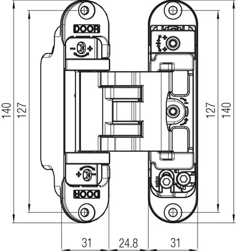 Afmetingen Kubica K3000 scharnier