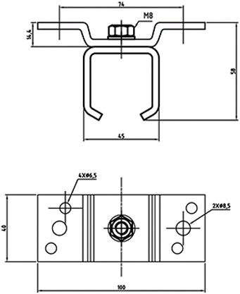 250329: RVS Raildrager met geïntegreerde flens - plafondmontage -  serie 0 RVS tot 200 kg-2