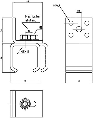 250283: Verstelbare RVS raildrager - wandmontage serie 0 RVS tot 200 kg-2