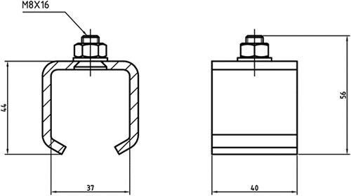251386: RVS Raildrager met draadeind M8 16 mm - plafondmontage -  serie 0 RVS tot 200 kg-2