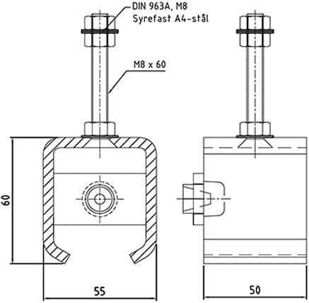 450287: RVS raildrager met draadeind M8 60 mm en eindstop - plafondmontage - serie 1 RVS tot 600 kg-2