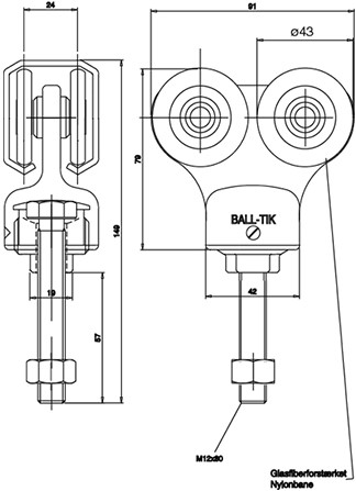 461004: dubbele hangrol low noise met draadeind M12 80 mm - geschikt voor vouwdeuren - serie 1 tot 600 kg-2