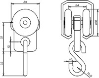 430050: hangrol met haak en nylon wielen - serie 1-2