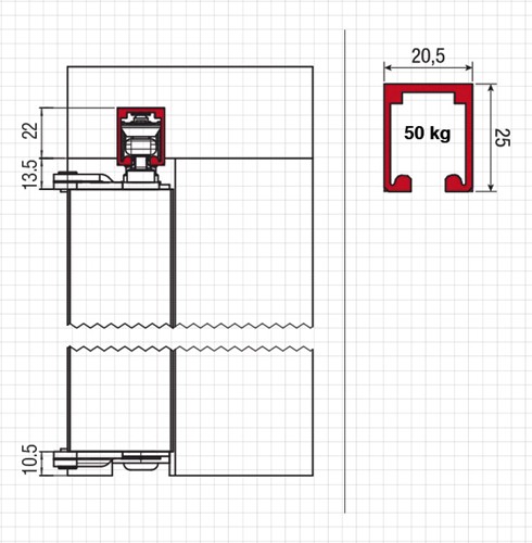 Vouwdeursysteem 0200 doorsnede